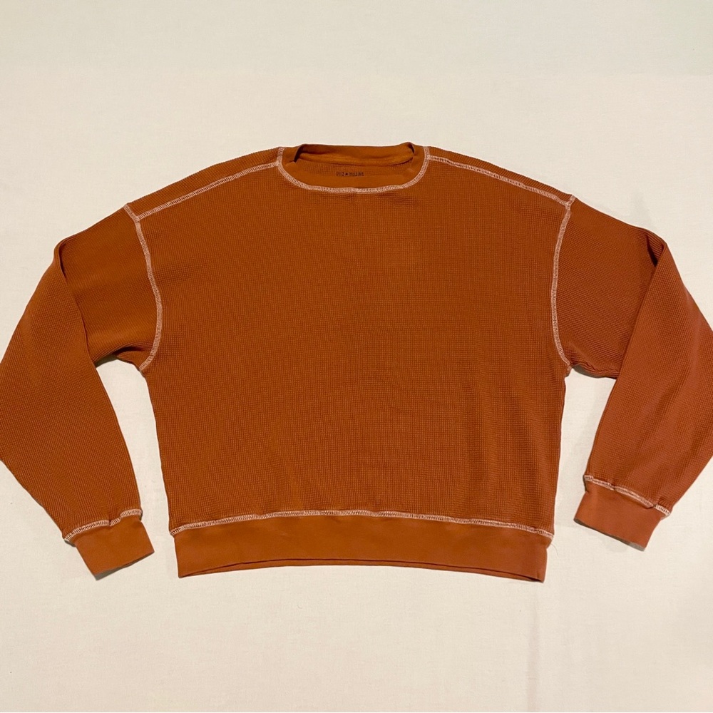 Fin & Vince Rust Waffle Knit Thermal Top XL 100% Organic Cotton Sustainable